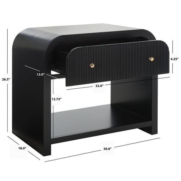 Safavieh LIABELLA Curved Nightstand with Elegant Ribbed Facade and Luxe Gold Accents for Modern Bedrooms Black / Gold SFV2145B