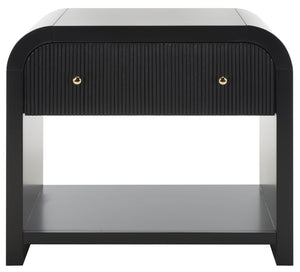 Safavieh LIABELLA Curved Nightstand with Elegant Ribbed Facade and Luxe Gold Accents for Modern Bedrooms Black / Gold SFV2145B
