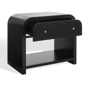 Safavieh LIABELLA Curved Nightstand with Elegant Ribbed Facade and Luxe Gold Accents for Modern Bedrooms Black / Gold SFV2145B