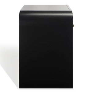 Safavieh LIABELLA Curved Nightstand with Elegant Ribbed Facade and Luxe Gold Accents for Modern Bedrooms Black / Gold SFV2145B