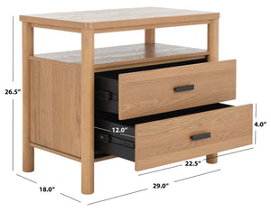Safavieh JAYLESSA Nightstand - Mid-Century Modern Design with Elegant Storage, Solid Wood & Bronze Hardware Natural SFV2148A