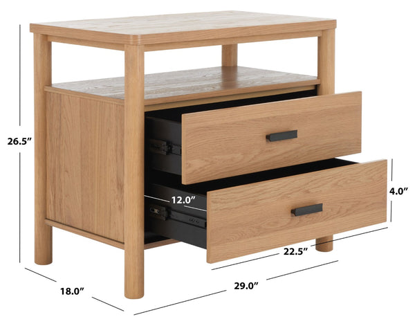 Safavieh JAYLESSA Nightstand - Mid-Century Modern Design with Elegant Storage, Solid Wood & Bronze Hardware Natural SFV2148A