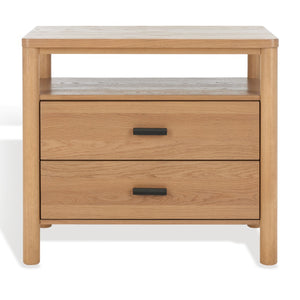 Safavieh JAYLESSA Nightstand - Mid-Century Modern Design with Elegant Storage, Solid Wood & Bronze Hardware Natural SFV2148A