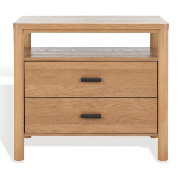 Safavieh JAYLESSA Nightstand - Mid-Century Modern Design with Elegant Storage, Solid Wood & Bronze Hardware Natural SFV2148A