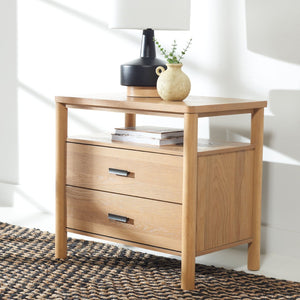 Safavieh JAYLESSA Nightstand - Mid-Century Modern Design with Elegant Storage, Solid Wood & Bronze Hardware Natural SFV2148A
