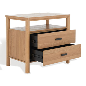 Safavieh JAYLESSA Nightstand - Mid-Century Modern Design with Elegant Storage, Solid Wood & Bronze Hardware Natural SFV2148A