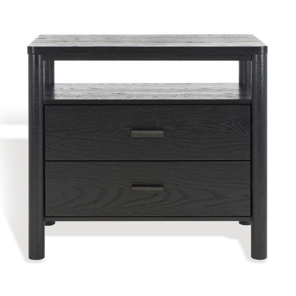 Safavieh JAYLESSA Nightstand - Mid-Century Modern Design with Elegant Storage, Solid Wood & Bronze Hardware Black SFV2148B