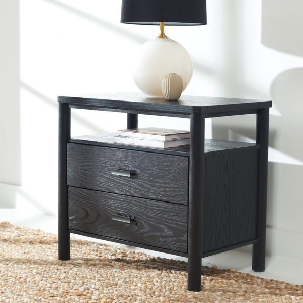 Safavieh JAYLESSA Nightstand - Mid-Century Modern Design with Elegant Storage, Solid Wood & Bronze Hardware Black SFV2148B