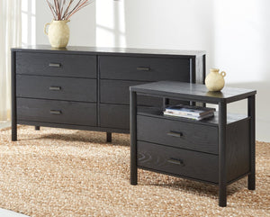 Safavieh JAYLESSA Nightstand - Mid-Century Modern Design with Elegant Storage, Solid Wood & Bronze Hardware Black SFV2148B