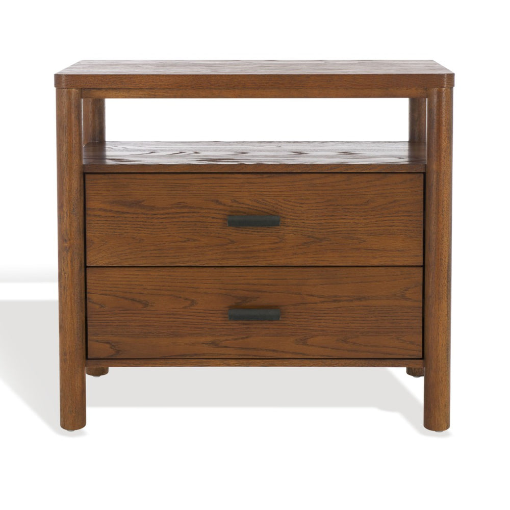 Safavieh JAYLESSA Nightstand - Mid-Century Modern Design with Elegant Storage, Solid Wood & Bronze Hardware Medium Oak SFV2148C