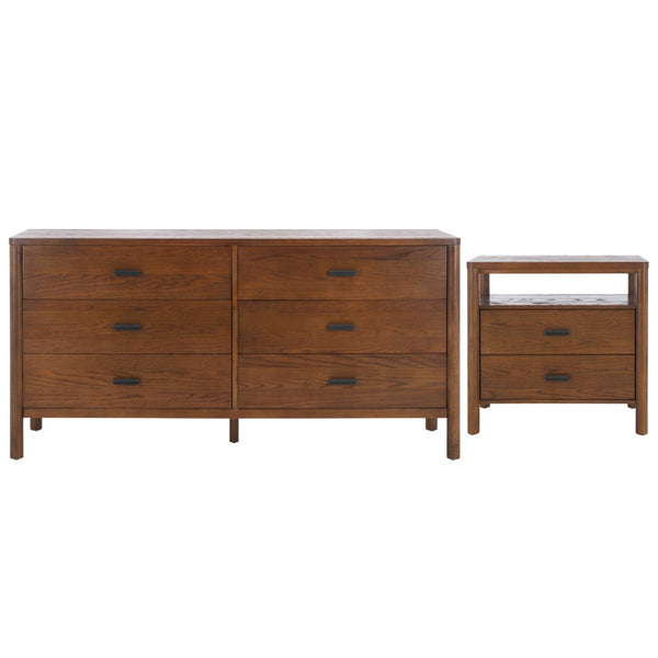 Safavieh JAYLESSA Nightstand - Mid-Century Modern Design with Elegant Storage, Solid Wood & Bronze Hardware Medium Oak SFV2148C