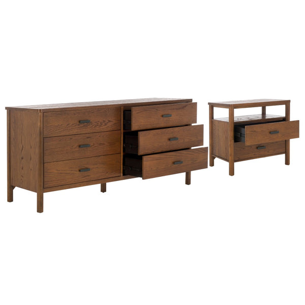 Safavieh JAYLESSA Nightstand - Mid-Century Modern Design with Elegant Storage, Solid Wood & Bronze Hardware Medium Oak SFV2148C