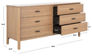 Safavieh JAYLESSA Dresser - Elegant Mid-Century Design with Ample Storage and Refined Bronze Pulls for Style Natural SFV2149A