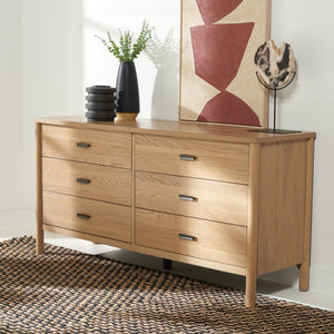 Safavieh JAYLESSA Dresser - Elegant Mid-Century Design with Ample Storage and Refined Bronze Pulls for Style Natural SFV2149A