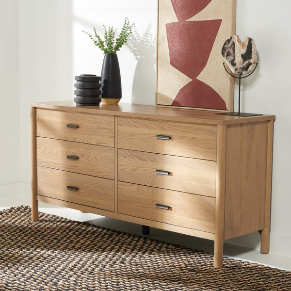 Safavieh JAYLESSA Dresser - Elegant Mid-Century Design with Ample Storage and Refined Bronze Pulls for Style Natural SFV2149A