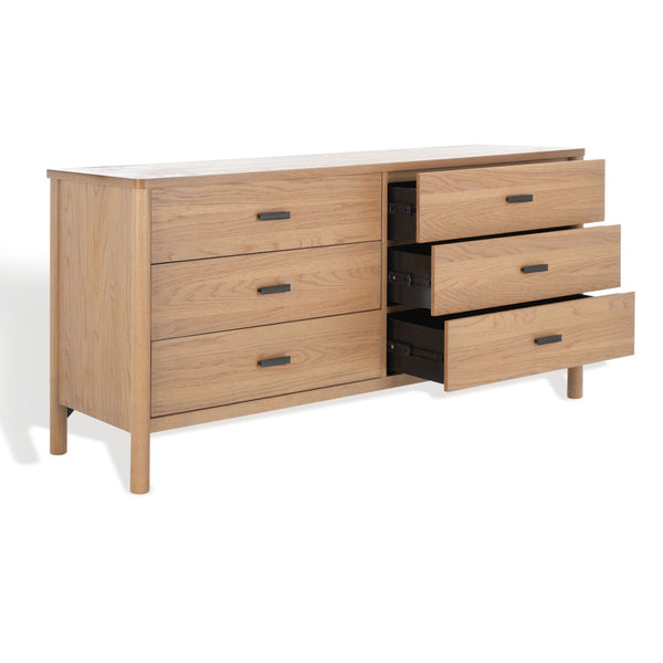 Safavieh JAYLESSA Dresser - Elegant Mid-Century Design with Ample Storage and Refined Bronze Pulls for Style Natural SFV2149A