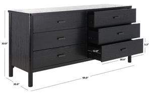 Safavieh JAYLESSA Dresser - Elegant Mid-Century Design with Ample Storage and Refined Bronze Pulls for Style Black SFV2149B