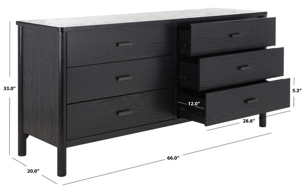 Safavieh JAYLESSA Dresser - Elegant Mid-Century Design with Ample Storage and Refined Bronze Pulls for Style Black SFV2149B