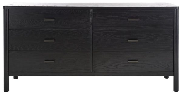 Safavieh JAYLESSA Dresser - Elegant Mid-Century Design with Ample Storage and Refined Bronze Pulls for Style Black SFV2149B