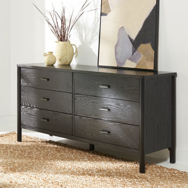 Safavieh JAYLESSA Dresser - Elegant Mid-Century Design with Ample Storage and Refined Bronze Pulls for Style Black SFV2149B