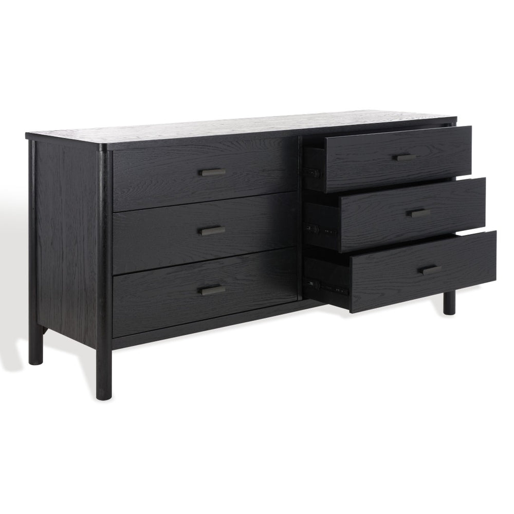 Safavieh JAYLESSA Dresser - Elegant Mid-Century Design with Ample Storage and Refined Bronze Pulls for Style Black SFV2149B