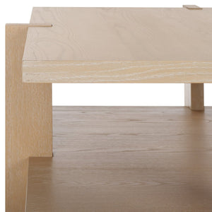 Safavieh QUIGLEY Modern Wood Coffee Table with Architectural Design and Ample Storage for Any Space Natural Cerused Oak SFV2150B