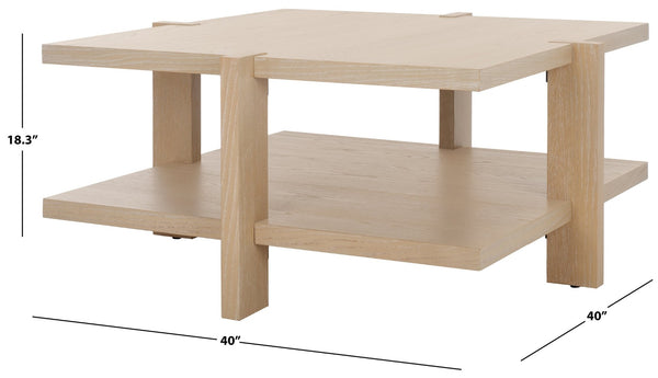Safavieh QUIGLEY Modern Wood Coffee Table with Architectural Design and Ample Storage for Any Space Natural Cerused Oak SFV2150B