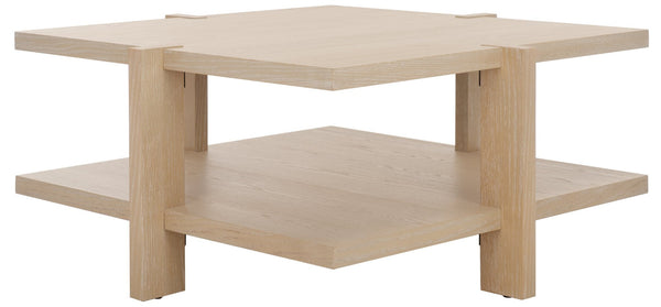 Safavieh QUIGLEY Modern Wood Coffee Table with Architectural Design and Ample Storage for Any Space Natural Cerused Oak SFV2150B
