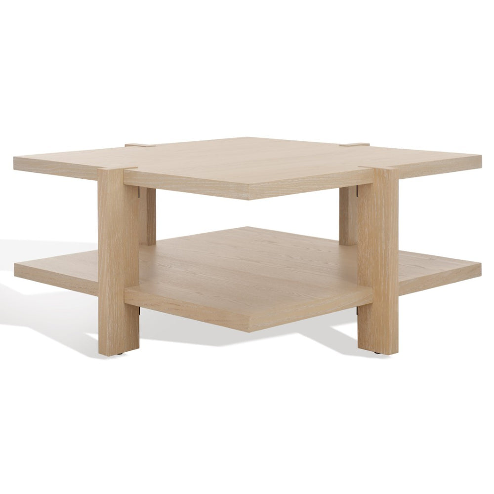 Safavieh QUIGLEY Modern Wood Coffee Table with Architectural Design and Ample Storage for Any Space Natural Cerused Oak SFV2150B