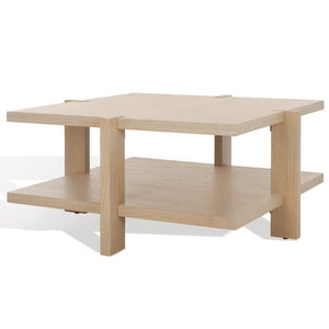 Safavieh QUIGLEY Modern Wood Coffee Table with Architectural Design and Ample Storage for Any Space Natural Cerused Oak SFV2150B