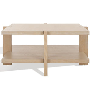Safavieh QUIGLEY Modern Wood Coffee Table with Architectural Design and Ample Storage for Any Space Natural Cerused Oak SFV2150B