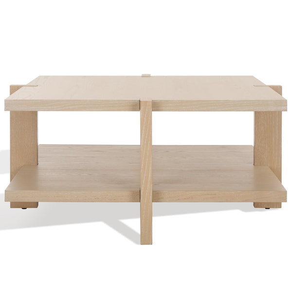 Safavieh QUIGLEY Modern Wood Coffee Table with Architectural Design and Ample Storage for Any Space Natural Cerused Oak SFV2150B