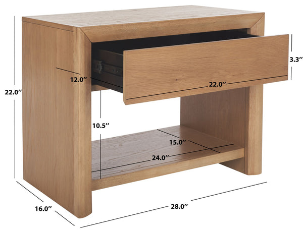 Safavieh DARNELL Wood 1 Drawer Nightstand - Modern Elegance, Durable Design & Sleek Storage Solution for Bedrooms Natural SFV2152A