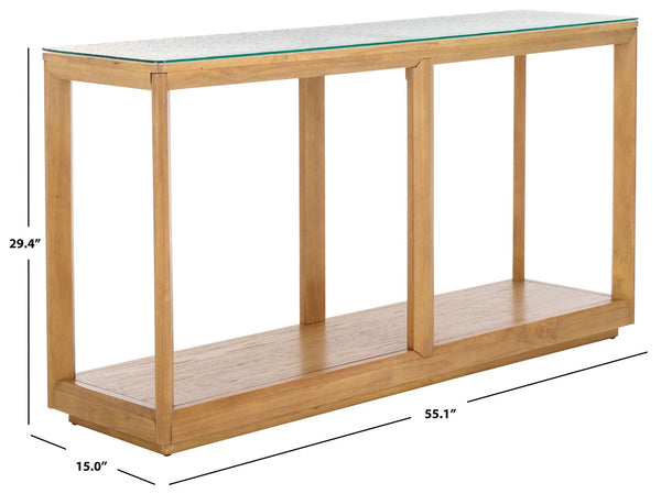 Safavieh Benecarlo Wood And Glass Top Console Table Natural / Clear SFV2160A