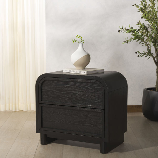 Safavieh DINAH 2 Drawer Wood Nightstand – Elegant Storage Solution with Timeless Design for Any Bedroom Black SFV2161B