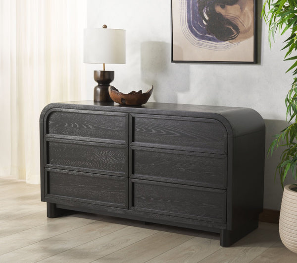 Safavieh DINAH 6-Drawer Wood Dresser – Elegant Storage Solution for Modern Bedrooms and Versatile Spaces Black SFV2162B