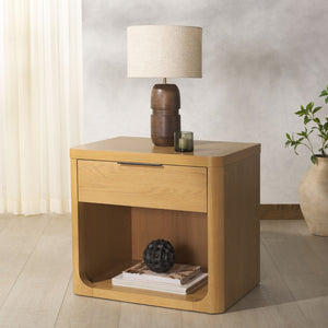 Safavieh RAYLIE Modern 1 Drawer Wood Nightstand with Oak Accents - Stylish Storage for Any Bedroom Decor Natural SFV2163A