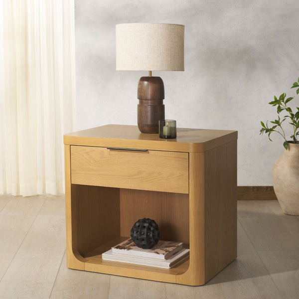 Safavieh RAYLIE Modern 1 Drawer Wood Nightstand with Oak Accents - Stylish Storage for Any Bedroom Decor Natural SFV2163A