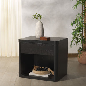 Safavieh RAYLIE Modern 1 Drawer Wood Nightstand with Oak Accents - Stylish Storage for Any Bedroom Decor Black SFV2163B