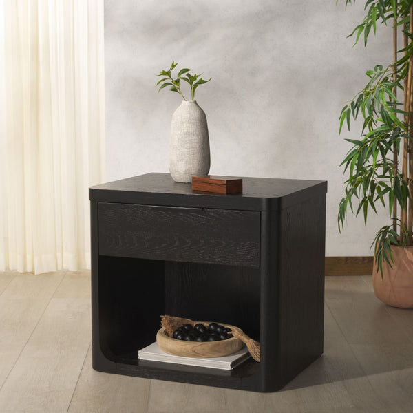 Safavieh RAYLIE Modern 1 Drawer Wood Nightstand with Oak Accents - Stylish Storage for Any Bedroom Decor Black SFV2163B