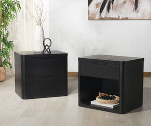 Safavieh RAYLIE Modern 1 Drawer Wood Nightstand with Oak Accents - Stylish Storage for Any Bedroom Decor Black SFV2163B