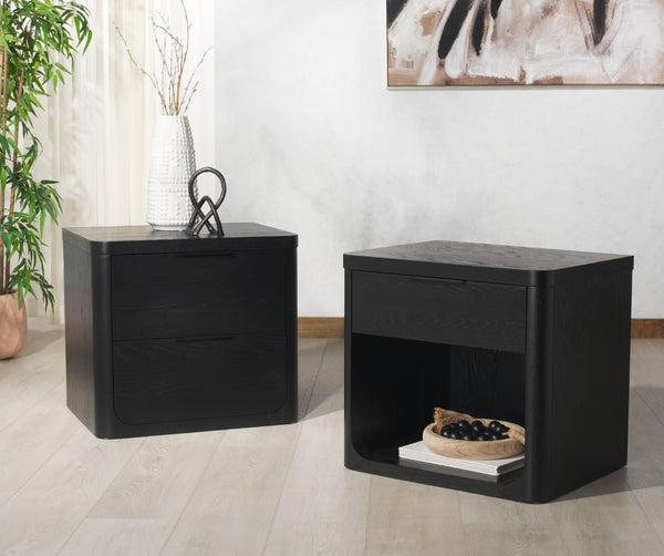 Safavieh RAYLIE 2-Drawer Nightstand - Modern Minimalist Design with Functional Storage for Every Bedroom Black SFV2164B