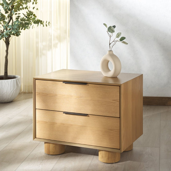 Safavieh ADDYSON Wood 2-Drawer Nightstand - Elegant Storage Solution with Modern Design for Your Bedroom Natural SFV2170A