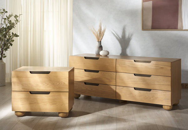 Safavieh BEETHOVEN Wood 6-Drawer Dresser - Modern Minimalist Storage Solution for Stylish Bedroom Organization Natural SFV2172A
