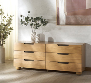 Safavieh BEETHOVEN Wood 6-Drawer Dresser - Modern Minimalist Storage Solution for Stylish Bedroom Organization Natural SFV2172A