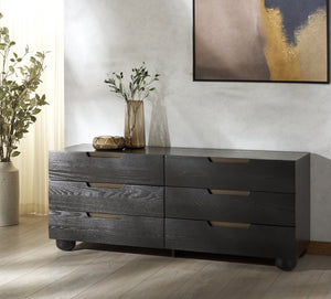 Safavieh BEETHOVEN Wood 6-Drawer Dresser - Modern Minimalist Storage Solution for Stylish Bedroom Organization Black SFV2172B