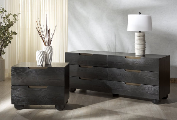 Safavieh BEETHOVEN Wood 2-Drawer Nightstand - Modern Design with Spacious Storage for Stylish Bedrooms Black SFV2171B