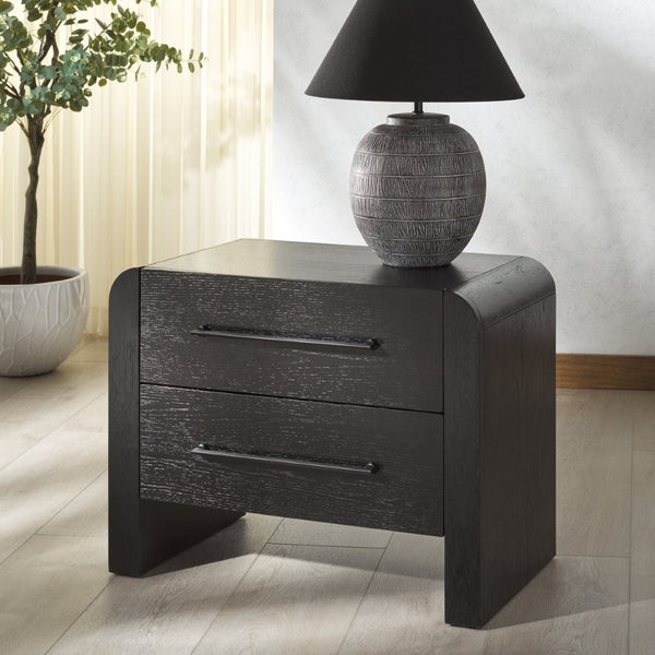 Safavieh KATRINA Wood 2-Drawer Nightstand – Elegant Black Finish, Sturdy Design & Timeless Bedroom Style Black / Black SFV2173B