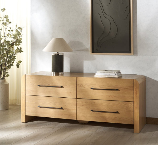 Safavieh KATRINA Wood 4-Drawer Dresser – Elegant Storage Solution with Timeless Design for Modern Spaces Natural / Black SFV2174A