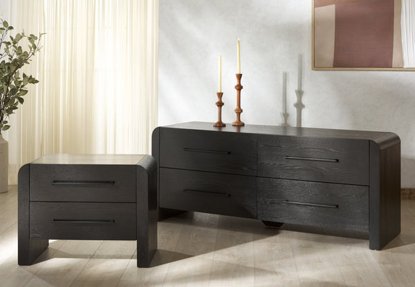 Safavieh KATRINA Wood 2-Drawer Nightstand – Elegant Black Finish, Sturdy Design & Timeless Bedroom Style Black / Black SFV2173B